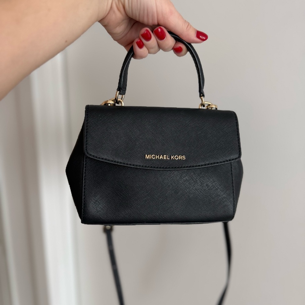 Michael Kors AVA Black Mini Satchel Top Handle Crossbody Gold Hardware